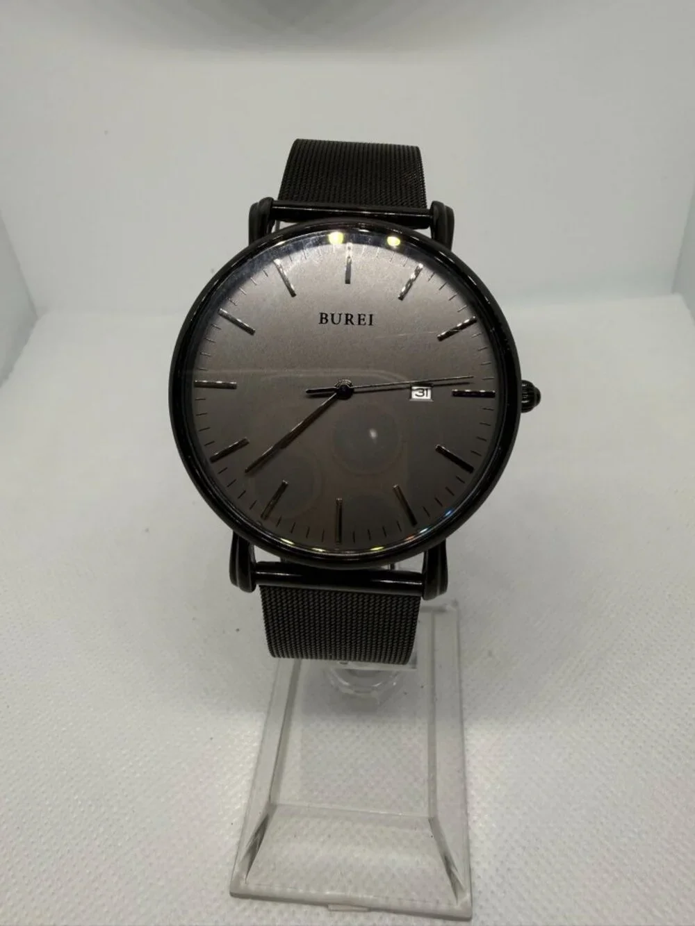 BUREI Men’s Minimalist Black Watch Gray Dial Stainless Steel Mesh Band Quartz - Picture 1 of 10